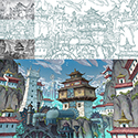 illustration of Environment design for Reversed Front: Bonfire video game. See more of my background design work this game on my website.