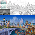 illustration of Environment design for Reversed Front: Bonfire video game. See more of my background design work this game on my website.