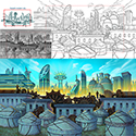 illustration of Environment design for Reversed Front: Bonfire video game. See more of my background design work this game on my website.