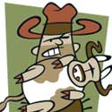 illustration of (clockwise from upper left: Cattle Rustler, Card Shark, Bad Lawman & Jail Break) these and 5 other characters were developed for the playing faces of a fast-paced western themed card game.