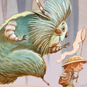 illustration of Creature and Boy Creature Following Boy