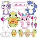 illustration of Pretty Petz figure design, illustration, turn-arounds