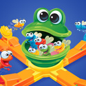 illustration of A realistic illustration of the product with whimsical characters added to show game play. This art was used for the box lid for the Mr. Mouth game.